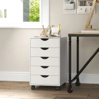 HOMCOM Caisson bureau mobile, meuble rangement sur roulettes avec 5 tiroirs, bois, 40 x 40 x 67 cm, blanc(m-10)