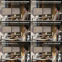 HOMCOM Birou Colțar cu Prize Electrice și USB, Raft și Suport pentru Monitor, Alb și Negru(m-5)