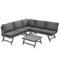 Outsunny Ensemble salon de jardin d'angle et convertible 4 pièces avec 2 banquettes, 1 fauteuil d'angle et 1 table basse(m-12)