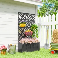 Outsunny Blumenkasten mit Sichtschutz Pflanzkasten mit Rolle Rankgitter 90 x 30 x 160 cm Metall Schwarz(m-2)
