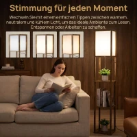 HOMCOM LED Stehlampe mit 3 Regalen, Stehleuchte mit E27 Fassung, 26 x 26 x 160 cm, für Wohn-/Schlafzimmer(m-4)