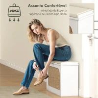 HOMCOM Banco para Sapatos Boho com Assento Acolchoado Porta de Rattan Gaveta Basculante Prateleira Ajustável 8 Pares 80x26x47,5 cm Branco(m-5)