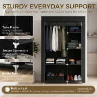 HOMCOM Fabric Wardrobe, Portable Wardrobe with 6 Shelves, 1 Hanging Rail, Foldable Closets, 103 x 43 x 162.5 cm, Black(m-5)