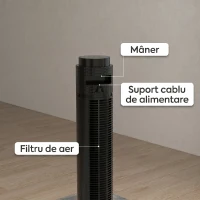 HOMCOM Ventilator turn 45W cu 4 moduri și 3 viteze, cu timer de 12h, din ABS, Ø31.5x96 cm, negru(m-8)
