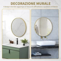 HOMCOM Specchio Rotondo da Bagno con Superficie Antiurto, in Vetro e Acciaio, Ø70x2.5 cm, color Oro(m-6)