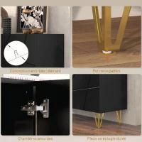 HOMCOM Buffet Salon, Meuble de Rangement à Haut Brillance, 3 Portes à Fermeture Douce et Étagères Réglables, 120x40x75cm, Noir(m-7)