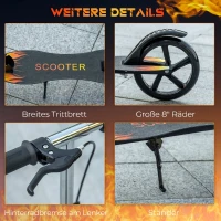 HOMCOM Trotinetă pentru Copii 7-14 Ani cu Ghidon Reglabil pe 3 Înălțimi, 86x35x93/98/103 cm, Neagră(m-6)