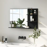 kleankin Oglindă de baie modernă cu 2 rafturi laterale și raft inferior, din lemn și sticlă, 75x10x48 cm, negru(m-10)