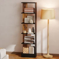 HOMCOM Bibliotecă Modernă Economisitoare de Spațiu cu 5 Rafturi din Lemn, 45x21x170 cm, Maro și Negru(m-9)