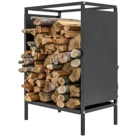 Outsunny Range bûche interieur porte bûche de cheminée support de bois de chauffage pour intérieur extérieur 44x28x65 cm noir(m-12)