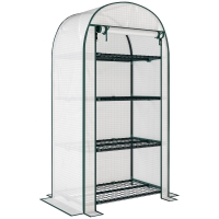 Outsunny 4 Tier Mini Greenhouse for Outdoor, Portable Gardening Plant Green House with Storage Shelf, Roll-Up Zipped Door, Metal Frame and PE Cover, 80 x 49 x 160cm, White