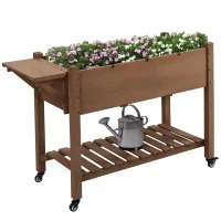 Outsunny Raised Garden Bed Planter Box w/ 8 Grow Grids, Storage Shelf & Lockable Wheels(m-11)
