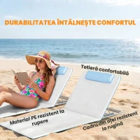 Outsunny Set 2 Șezlonguri de Soare Pliabile cu Spătar Reglabil și Geantă, 48x134x36-45 cm, Bej(m-6)