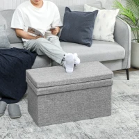 HOMCOM Bancă cu Spațiu de Depozitare Pliabilă cu Spătar și Capacitate de 77L, Tapițerie din Țesătură, 76x50x73 cm, Gri(m-10)