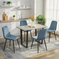 HOMCOM Set 4 Scaune pentru Bucătărie Tapițate, din Material Textil cu Aspect Catifea și Oțel, 45x54x87 cm, Albastru(m-6)