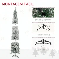 HOMCOM Árvore de Natal Estreita Nevada 240 cm com 603 Ramos e Suporte Metálico Dobrável para Sala de Estar, Interior, Verde(m-6)