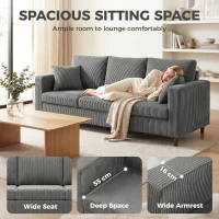 HOMCOM 3 Seater Sofa with Wide Seat, Corduroy Fabric Couch with Deep Seat, Spring Cushion, Light Grey(m-4)