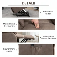 HOMCOM Fotoliu rabatabil cu sistem de ridicare 150° max, telecomandă și suport pentru picioare, 75x93x110 cm, maro(m-8)