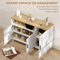 HOMCOM Buffet, meuble de rangement avec 3 portes, compartiment ouvert et étagères réglables, 110 x 33 x 75 cm, blanc(m-4)