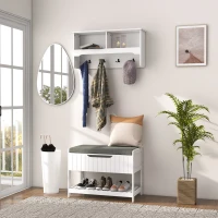 HOMCOM Mobilier cu Cuier de Perete și Bancă pentru Pantofi pentru Hol și Coridor, 80x20x40 cm, Alb(m-10)