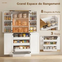 HOMCOM Buffet haut cuisine, armoire de cuisine, 4 portes, 3 tiroirs, 8 porte-racks et étagères réglables, 76x40x182cm, blanc(m-4)