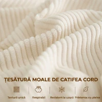 HOMCOM Canapea cu 3 locuri din catifea cu arcuri individuale și 2 perne, 212x80x88 cm, alb crem(m-6)