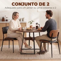 HOMCOM Conjunto de 2 Cadeiras de Sala de Jantar em Pele Sintética com Encosto Curvo e Pernas Metálicas 49,5 x 49,5 x 80 cm Preto e Castanho(m-9)