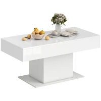HOMCOM Măsuță de Cafea Extensibilă cu Compartiment Ascuns, Măsuță Modernă Extensibilă cu Picioare Antiderapante, Masă pentru Living sau Birou, 108-178.5x53x49 cm, Alb Lucios(m-11)