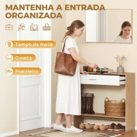 HOMCOM Móvel de Entrada com Espelho, Gaveta e Prateleira para Corredor 91,5x27,9x85,5 cm Carvalho(m-4)