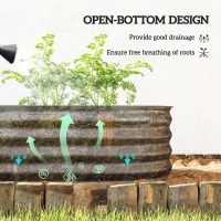 Outsunny Galvanised Raised Garden Bed, Metal Planter Box with Safety Edging, for Flowers, Herbs, Succulents, Dark Grey(m-5)