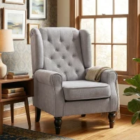Homcom Fotoliu Chesterfield in Tesatura Detasabila cu Sezuta Ampla Gri 74 x 86 102 cm(m-8)