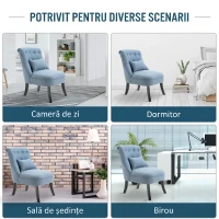 HOMCOM Fotoliu pentru Living Tapițat cu Pernă, din Material Textil cu Efect de In și Lemn, 52,5x69x77 cm, Albastru(m-6)