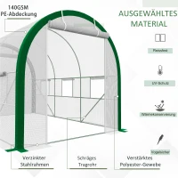 Outsunny Tunnel-Gewächshaus, Treibhaus, Reißverschlusstüren, Netzfenster, Metallrahmen, 3,5 x 2 x 2m, Weiß(m-5)