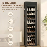 HOMCOM Pantofar 10 Etajere, Cover Antipraf, 20 Perechi, 45 x 30 x 175 cm, Negru(m-4)