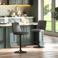 HOMCOM Set 2 Scaune de Bar Rotative cu Înălțime Reglabilă, din Material Textil cu Aspect de In, 44x53x91-111 cm, Gri Închis(m-2)