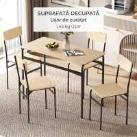 HOMCOM Set de Dining cu 5 Piese, Masă Dreptunghiulară și 4 Scaune, din Lemn și Metal, Negru și Lemn(m-8)