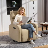 HOMCOM Fotoliu Reclinabil Electric din Catife cu Suport pentru Picioare, Tetieră Reglabilă și Porturi, 80x93x103 cm, Bej(m-2)