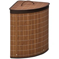 HOMCOM Panier à linge en bambou d'angle 55L avec couvercle et sac amovible 38 x 38 x 57 cm marron(m-11)