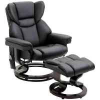 HOMCOM Fotoliu Relax cu Taburet Suport pentru Picioare și Funcție de Masaj, Rabatabil la 145° și Rotativ la 360°, Negru(m-11)