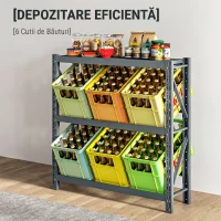 HOMCOM Raft Autoportant pentru 6 Lăzi de Băuturi cu 3 Niveluri cu Polițe Ajustabile, 110x30x110cm, Gri(m-5)