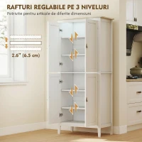 HOMCOM Bufet Înalt de Bucătărie, Dulap cu Lumină LED, Reglabil în 3 Culori, Rafturi Ajustabile, Alb(m-6)