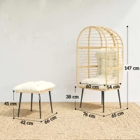 Outsunny Gartensessel mit Hocker PE Rattan Ei-Form Korbsessel mit langen & dicken Kissen Metallrahmen Beige(m-3)