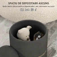 HOMCOM Puf rotund, Taburet tapitat cu spatiu de depozitare, Gri(m-4)