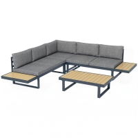 Outsunny Set da Giardino 4 Pezzi in Alluminio con 2 Divanetti, Poltrona Angolare e Tavolino da Caffè, Grigio e Teak