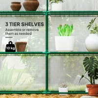 Outsunny Walk-in Greenhouse with 3 Tier Shelves, Outdoor Green House Garden Grow House with Reinforced PE Cover, Roll-up Door and Mesh Windows, 140 x 213 x 190cm, White(m-4)
