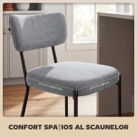 HOMCOM Set de 2 Scaune de Bar cu Spătar și Suport pentru Picioare din Metal și Material Textil, Gri Deschis(m-6)