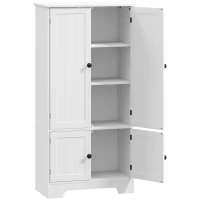 HOMCOM Mobile Credenza da Cucina a 4 Ante con 2 Armadietti e Ripiano Regolabile, 58.2x30x123 cm, Bianco(m-1)