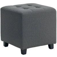 HOMCOM Repose pied salon, ottoman, siège rembourré capitonné en tissu aspect lin avec poche latérale, 35 x 35 x 35 cm, gris(m-1)