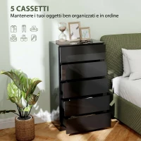 HOMCOM Cassettiera 5 Cassetti in Legno, Comò per Camera da Letto Moderno e Multiuso, 55x34x100 cm, Nero(m-4)