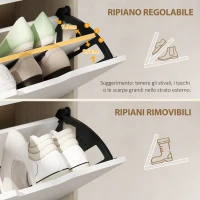 HOMCOM Scarpiera Salvaspazio Slim a 4 Cassetti per 20 Paia di Scarpe 62.5x26x156 cm, color Legno e Bianco(m-5)